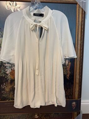 Lauren Ralph Lauren Ivory Pleated Tie-Neck Blouse